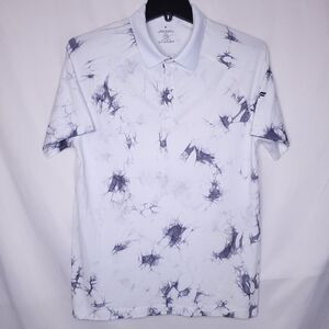 Fabletics Polo Shirt Mens Large White Tie Dye Marble